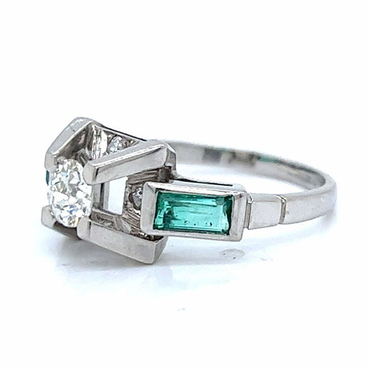 Art Deco Platinum Emerald & Diamond Ring side