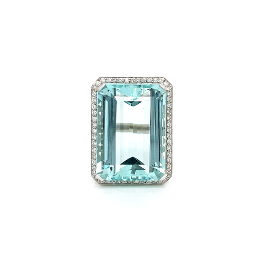 1980s 18KT White Gold & Platinum Aquamarine & Diamond Ring front