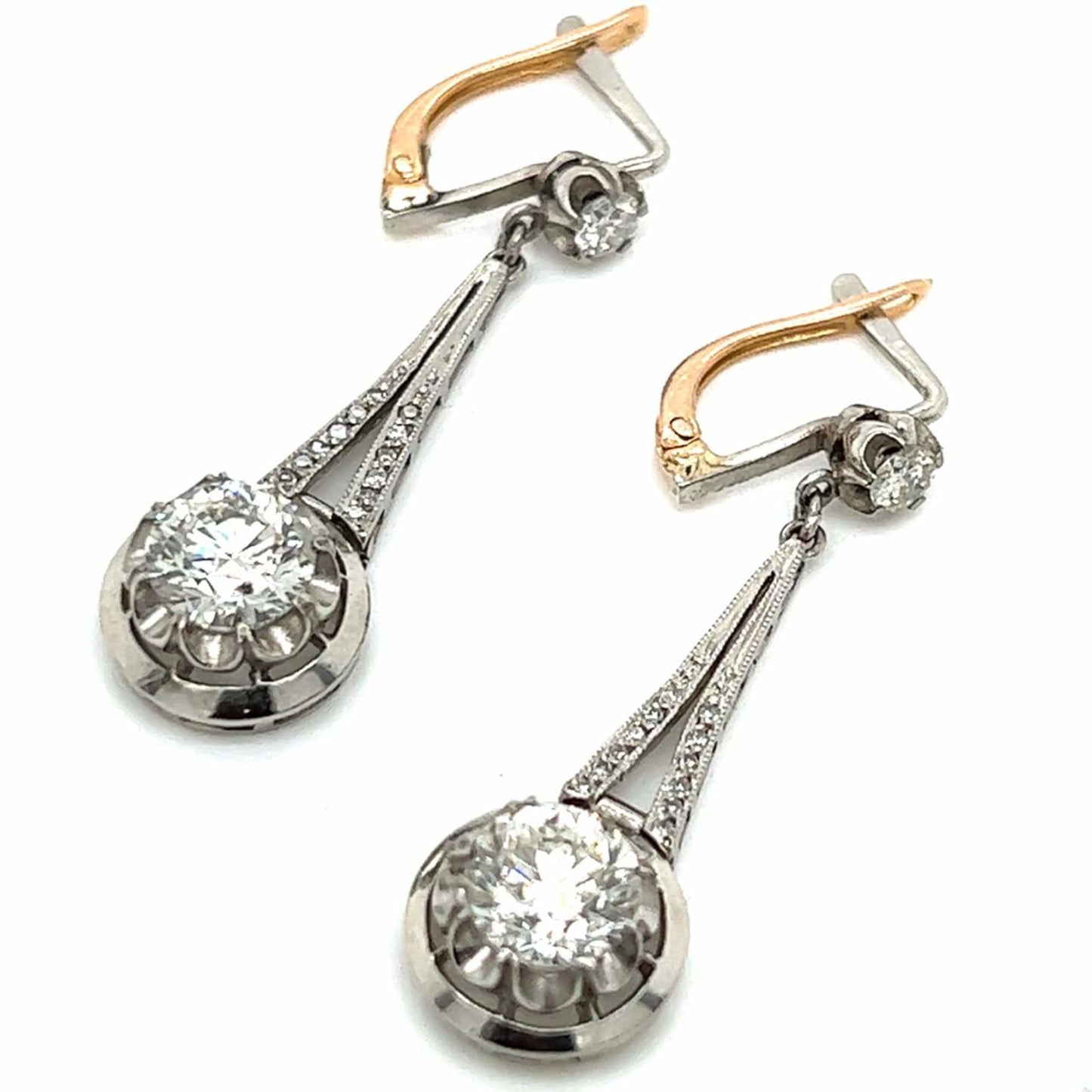 Art Deco Platinum & 18KT Yellow Gold Diamond Earrings front