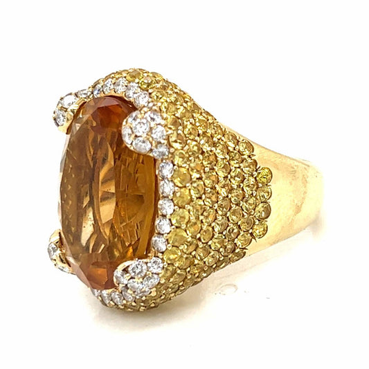 1980s 18KT Yellow Gold Citrine, Sapphire & Diamond Ring side