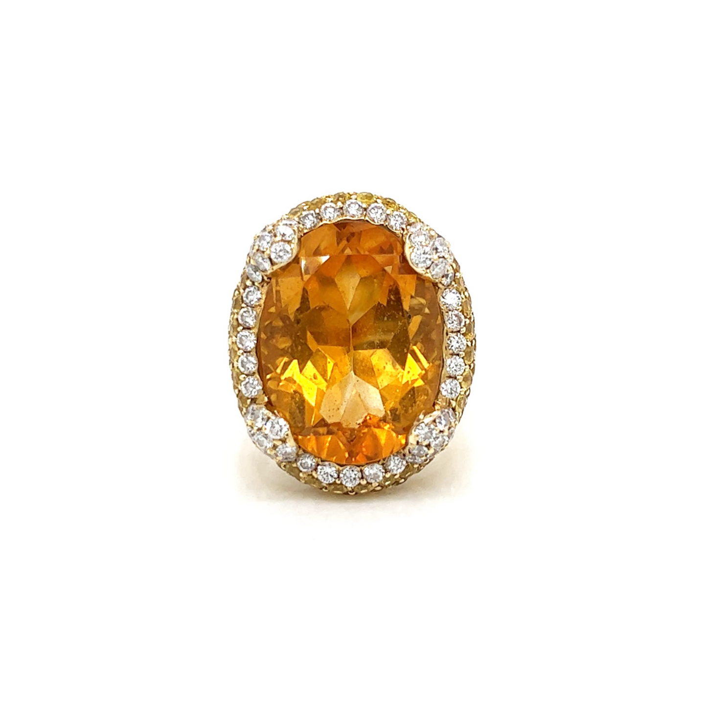 1980s 18KT Yellow Gold Citrine, Sapphire & Diamond Ring front