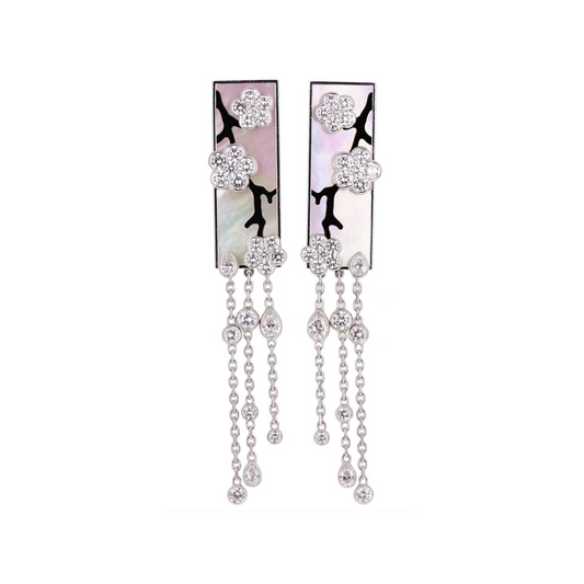 Van Cleef & Arpels Post-1980s 18KT White Gold Mother of Pearl, Onyx & Diamond Miroir des Eaux Earrings front