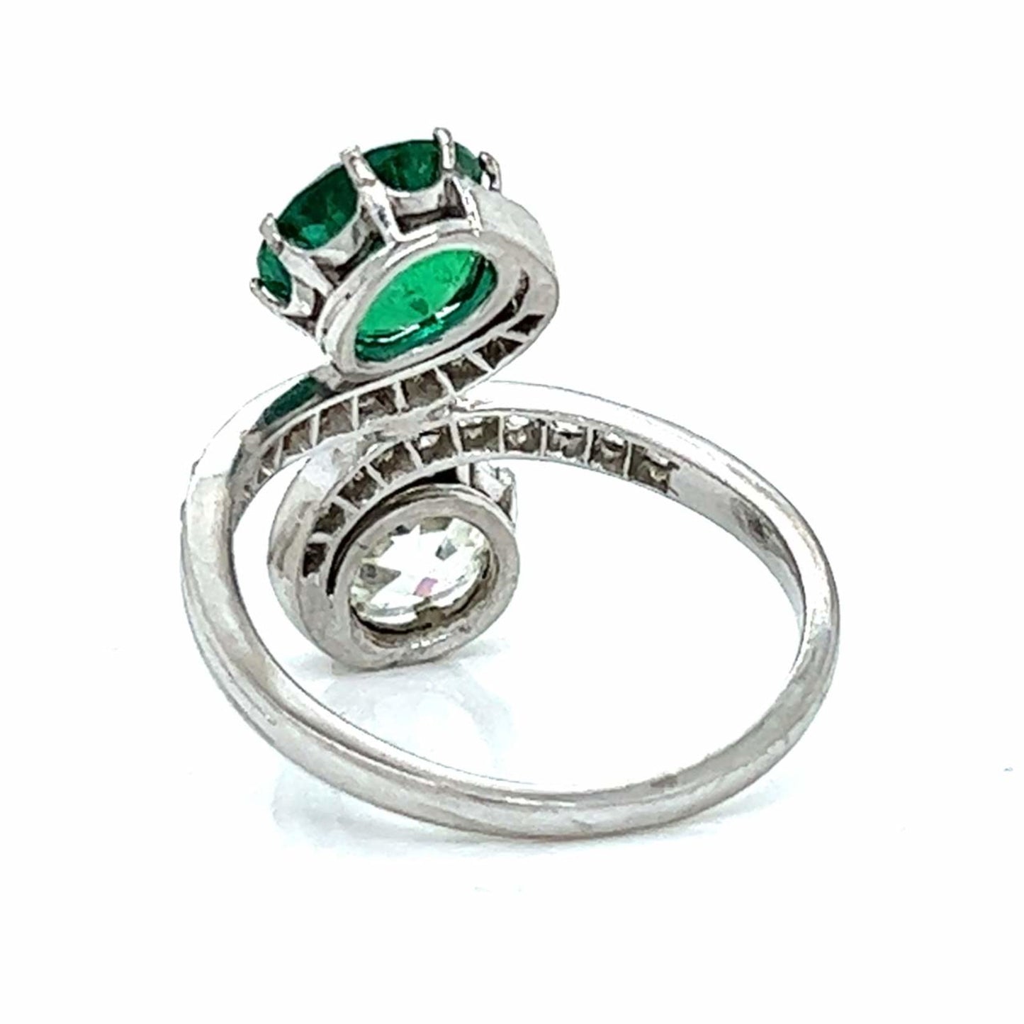 Art Deco 18KT White Gold & Platinum Diamond & Emerald Ring back