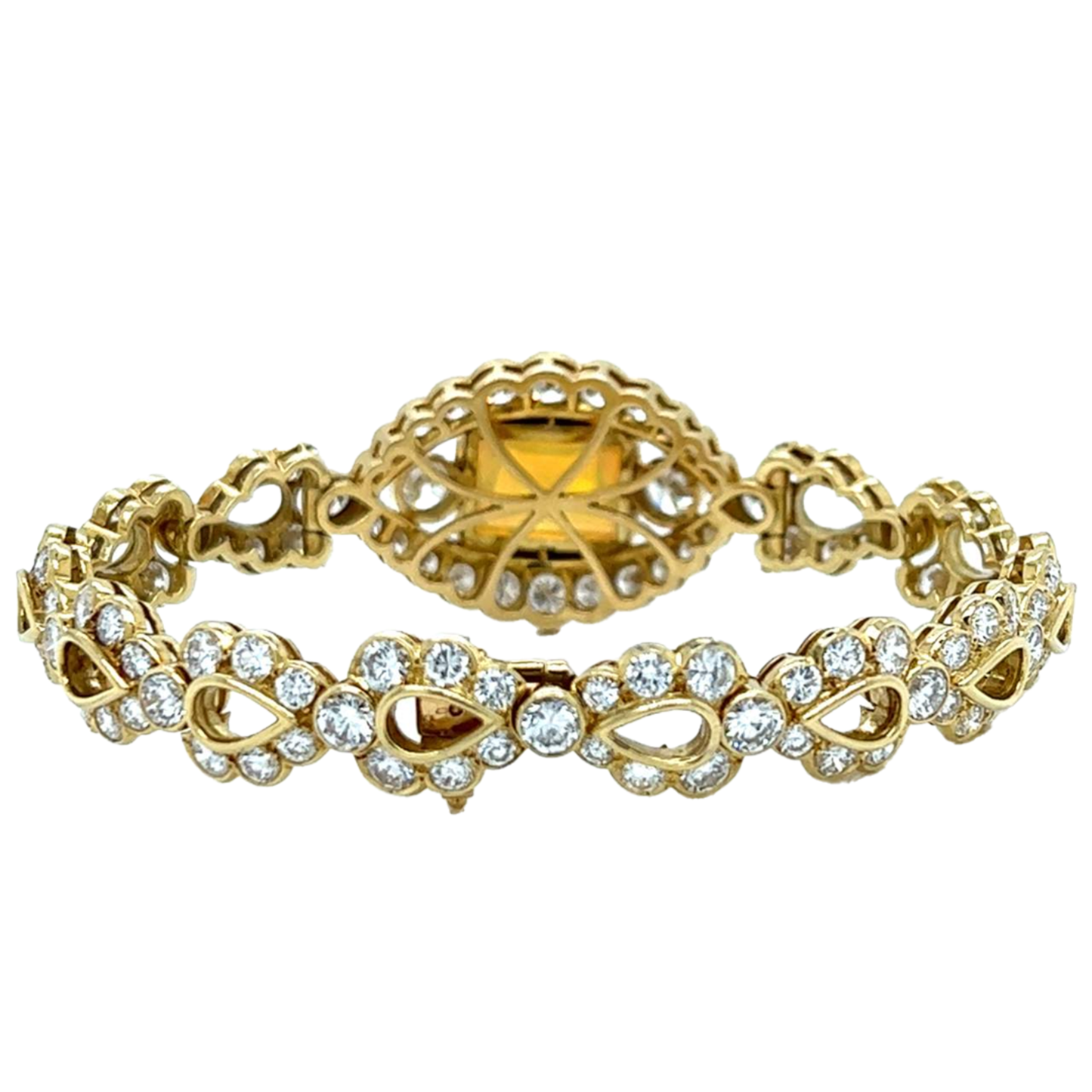 1980s 18KT Yellow Gold Opal & Diamond Bracelet back