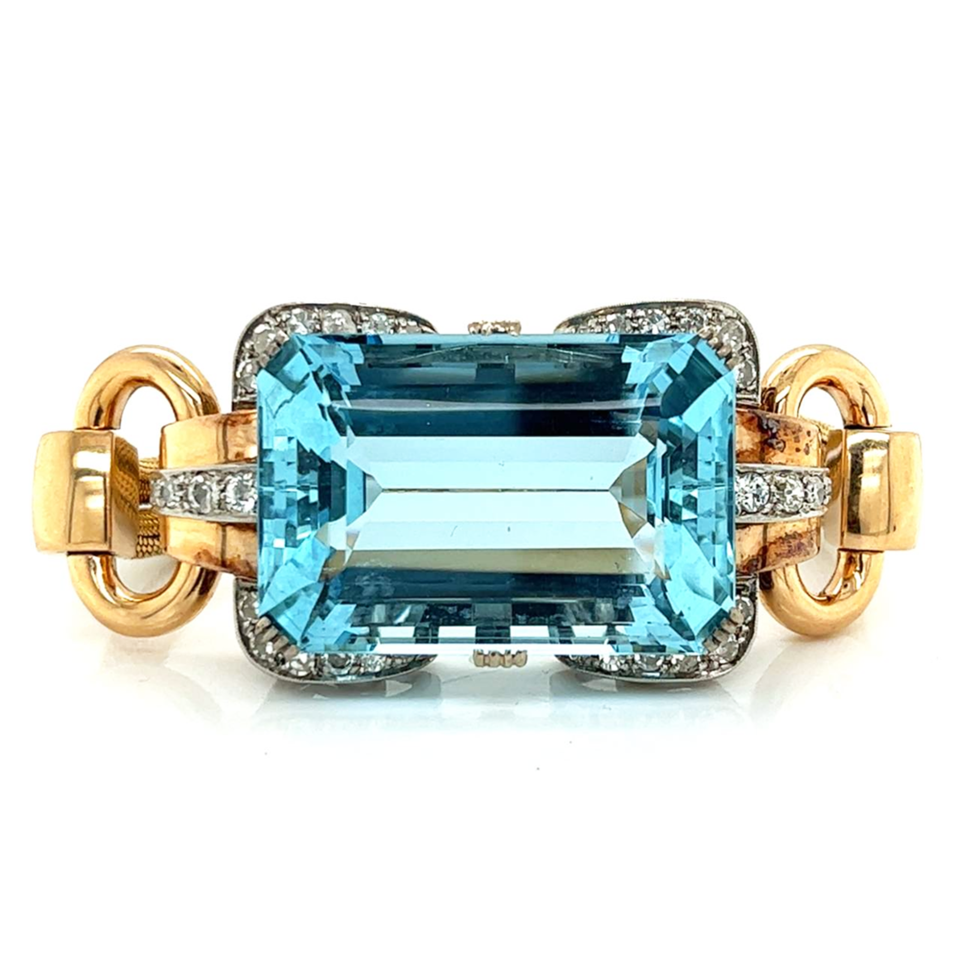 Retro Platinum & 18KT Yellow Gold Aquamarine & Diamond Bracelet front