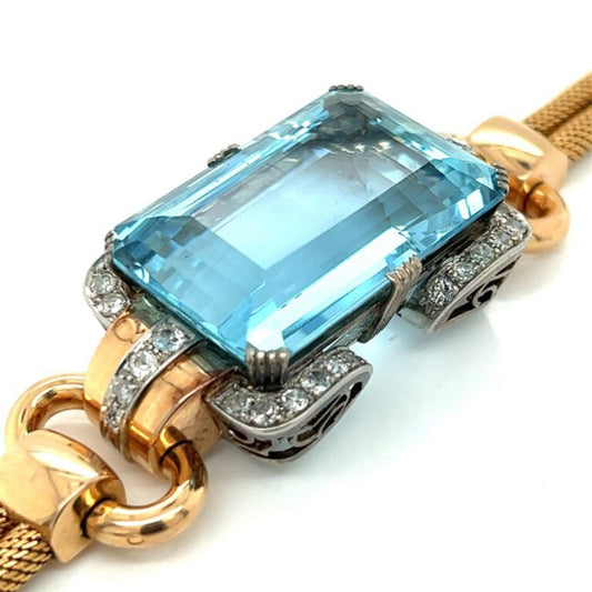 Retro Platinum & 18KT Yellow Gold Aquamarine & Diamond Bracelet side