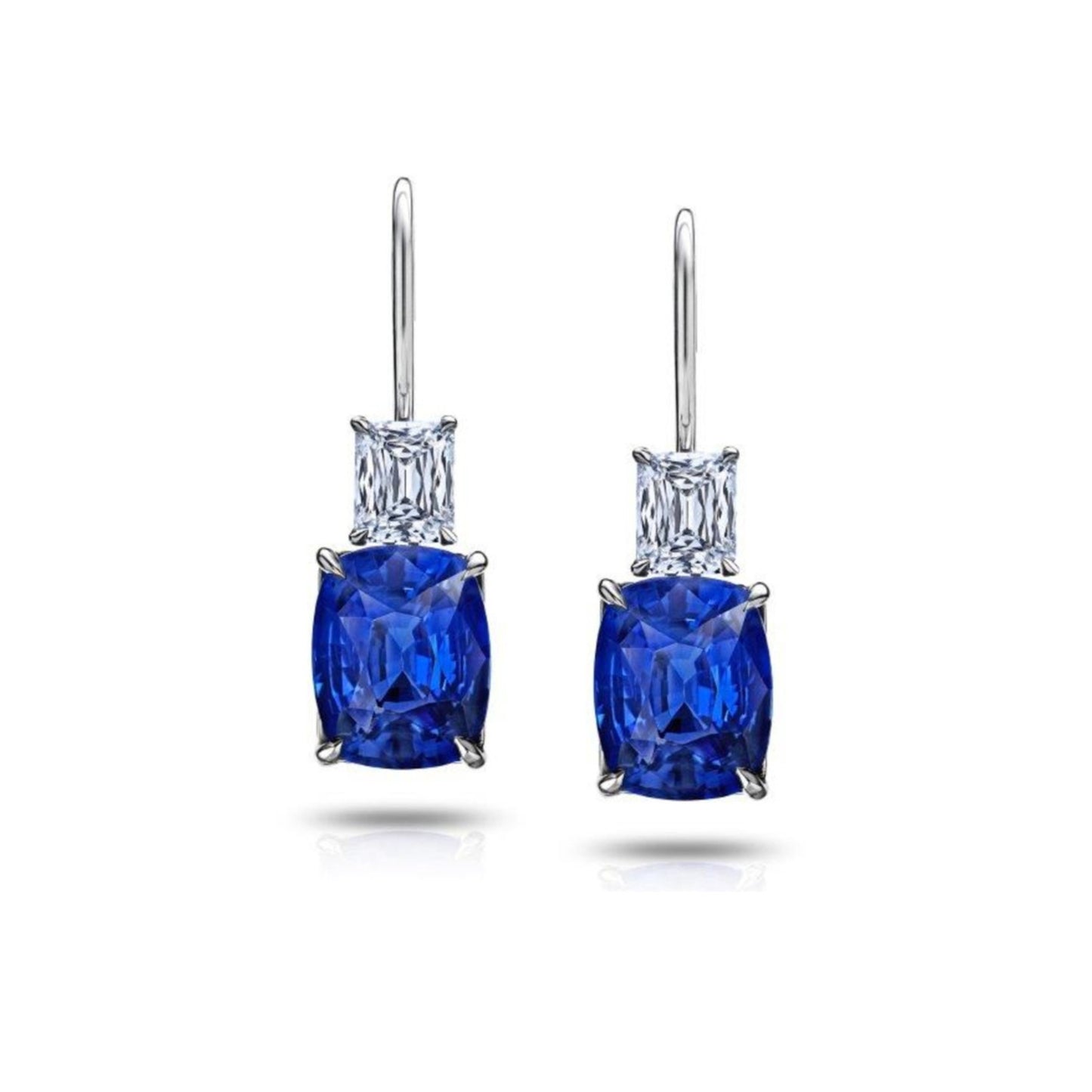 Contemporary Platinum Sapphire & Diamond Earrings front