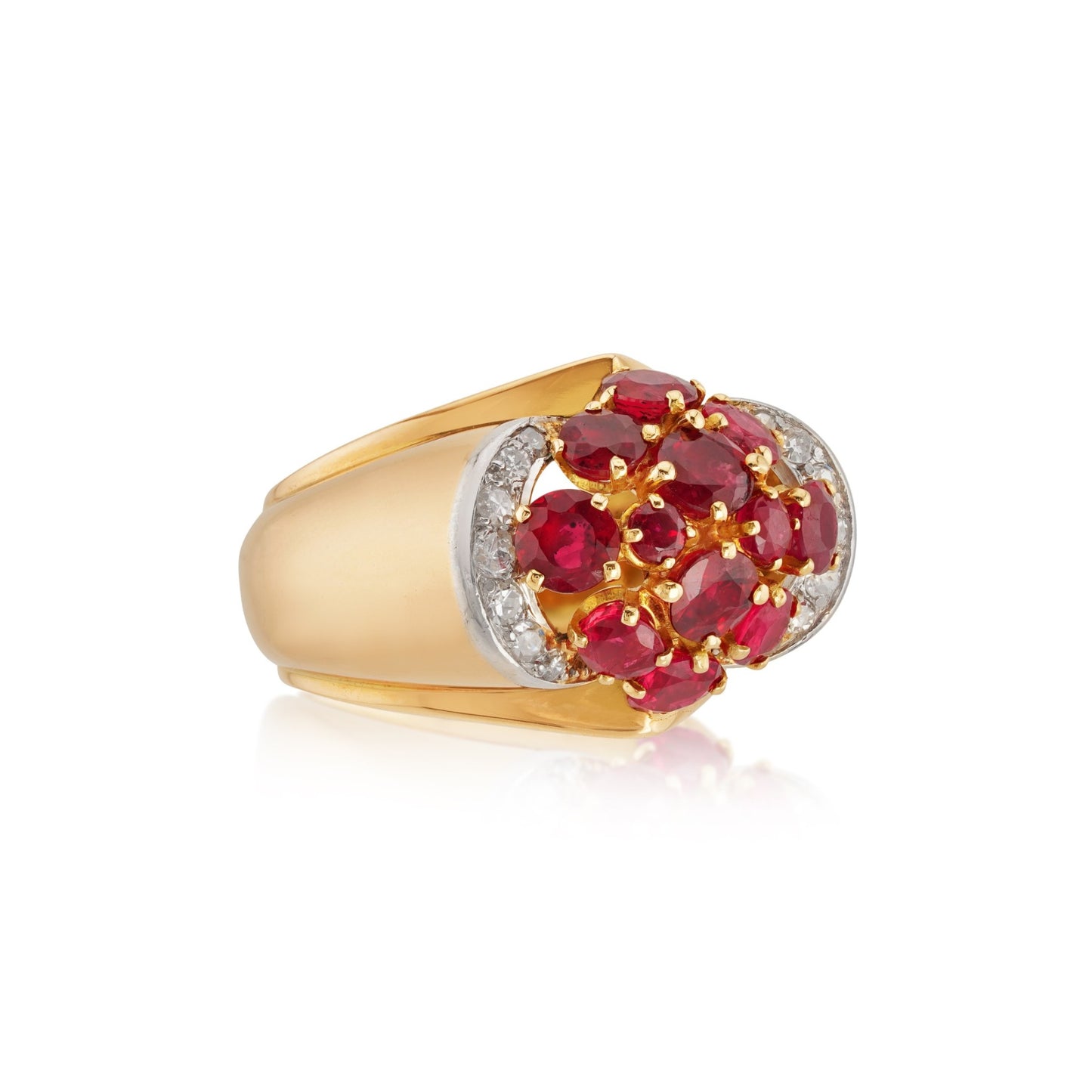 Retro 18KT Yellow Gold Ruby & Diamond Ring side