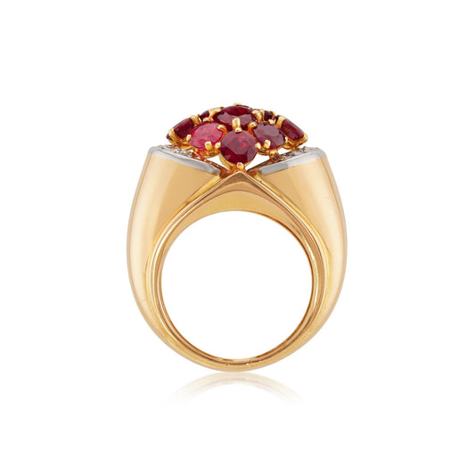 Retro 18KT Yellow Gold Ruby & Diamond Ring profile