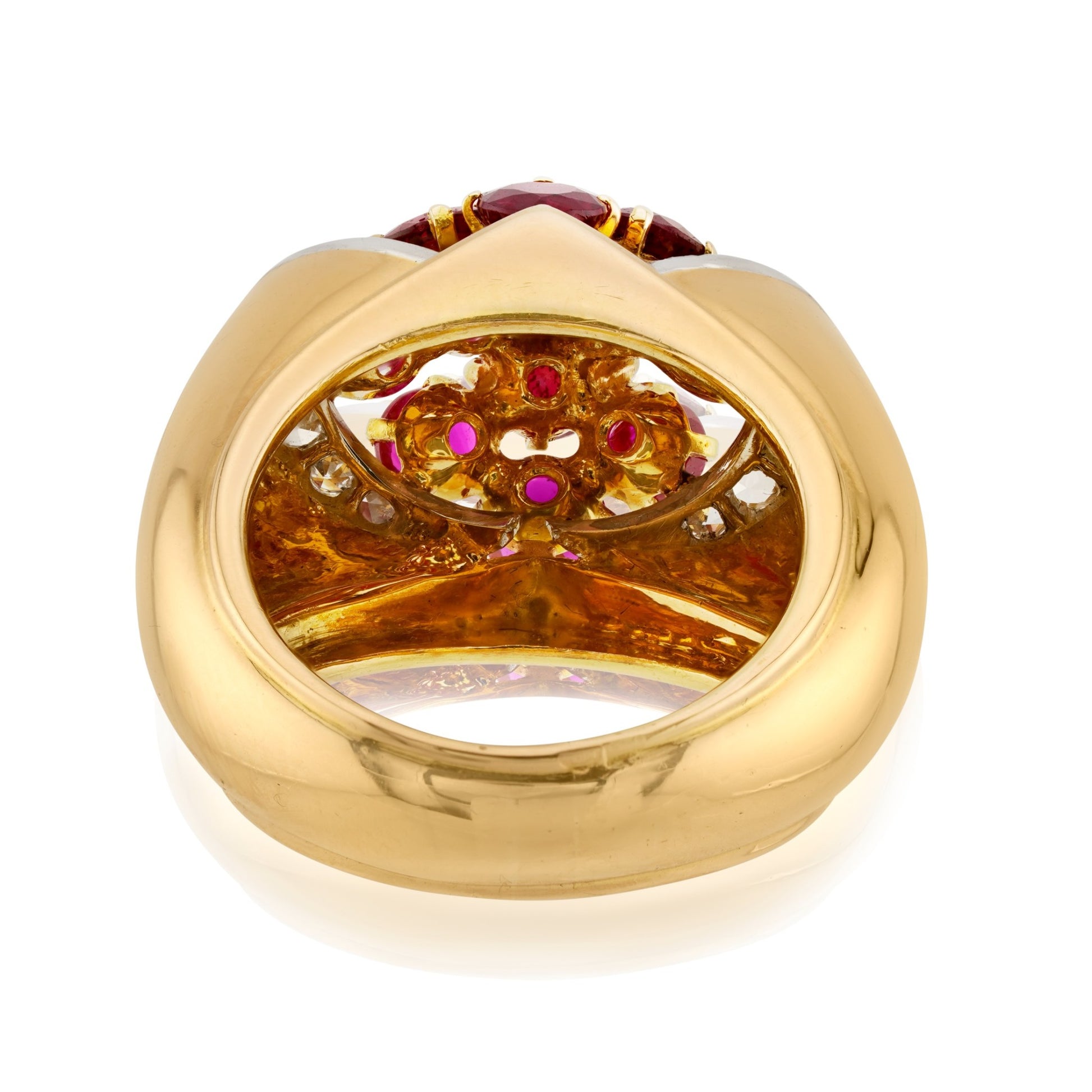 Retro 18KT Yellow Gold Ruby & Diamond Ring back