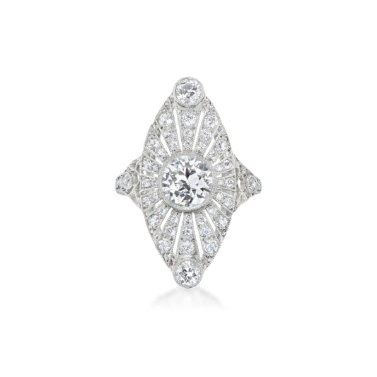 Art Deco Platinum Diamond Ring front