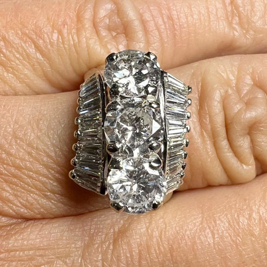 1950s 14KT White Gold Diamond Ring on finger