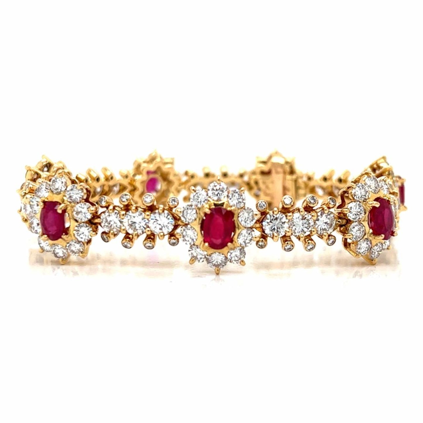 1980s 18KT Yellow Gold Ruby & Diamond Bracelet front