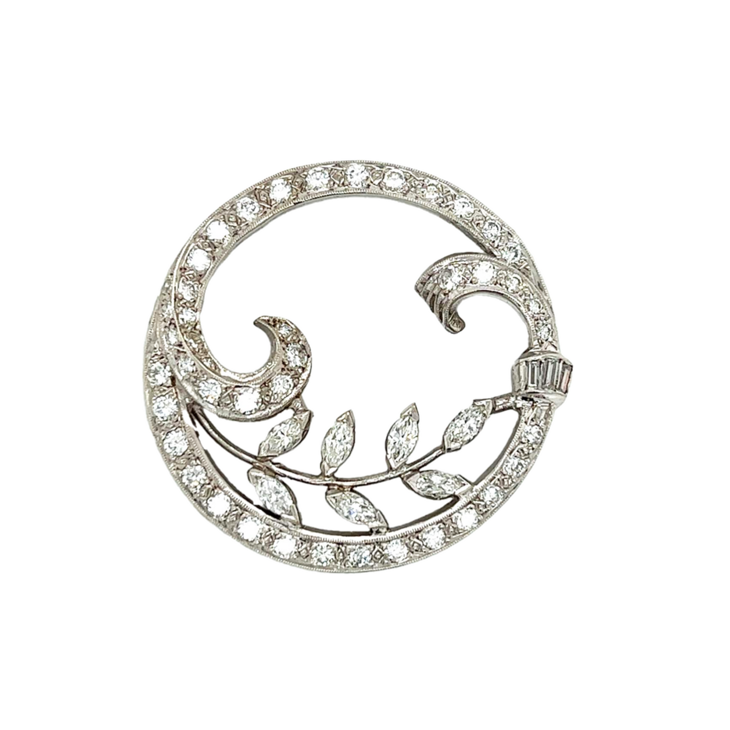 Art Deco Platinum Diamond Brooch front