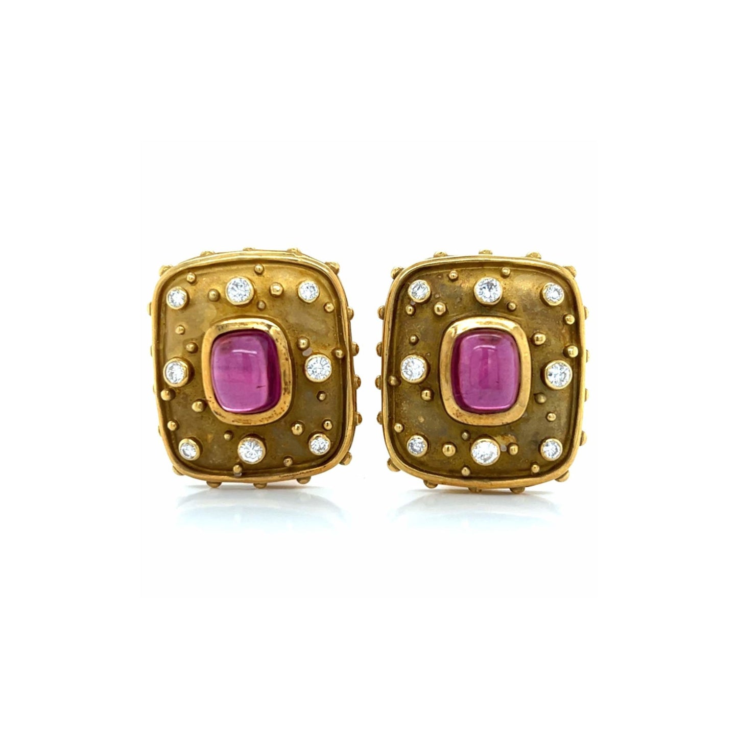 1980s 18KT Yellow Gold Diamond & Ruby Earrings front