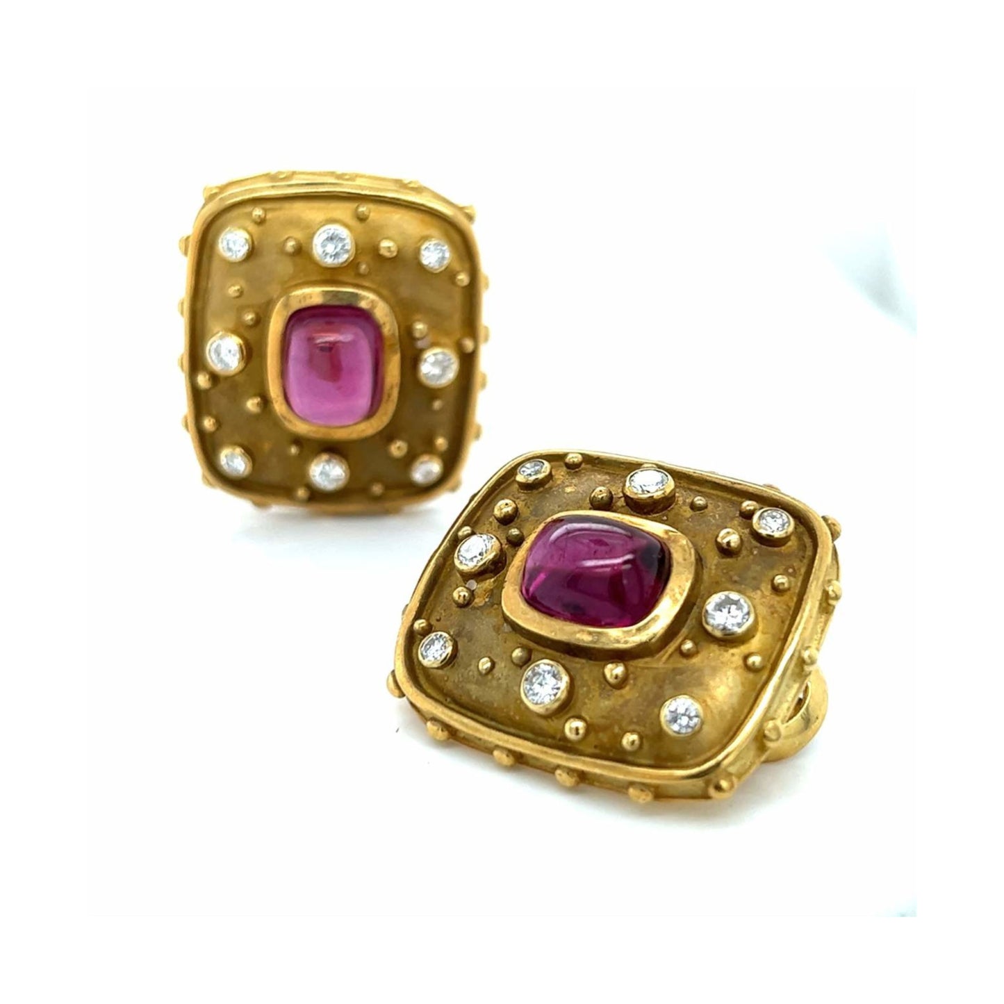 1980s 18KT Yellow Gold Diamond & Ruby Earrings front