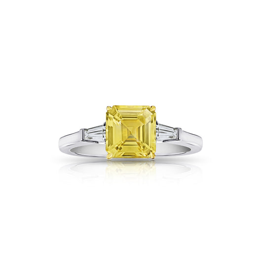 Contemporary Platinum & 18KT Yellow Gold Sapphire & Diamond Ring front