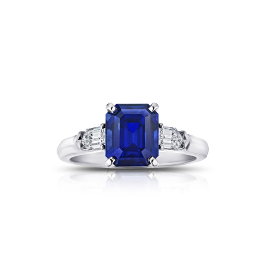 Contemporary Platinum Sapphire & Diamond Ring front