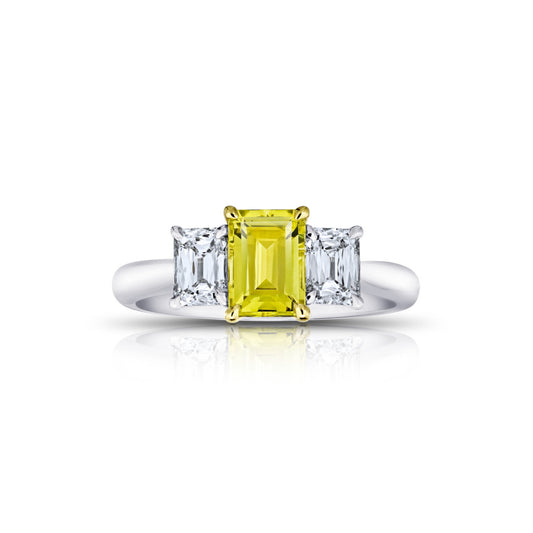 Contemporary Platinum & 18KT Yellow Gold Sapphire & Diamond Ring front