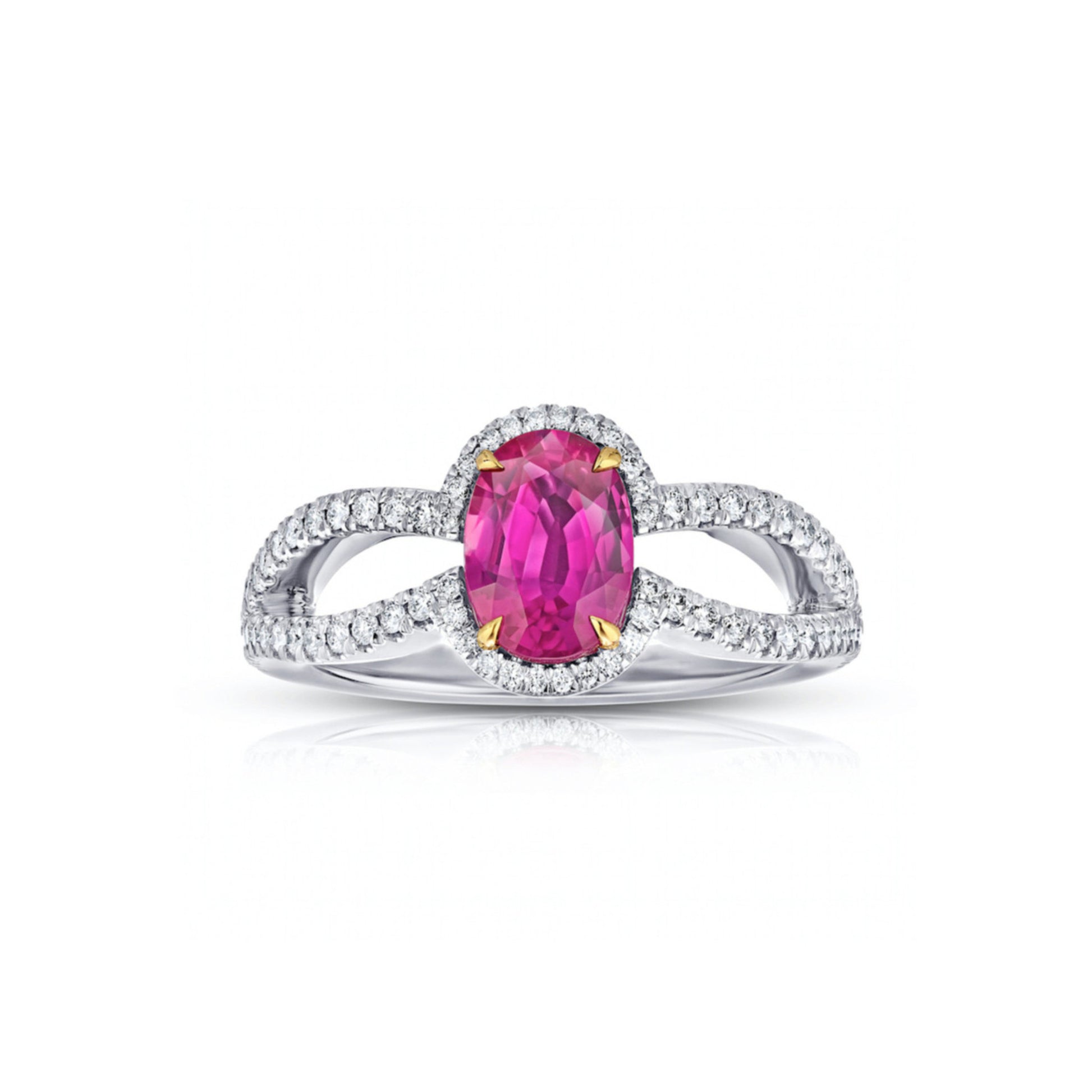 Contemporary Platinum & 18KT Yellow Gold Ruby & Diamond Ring front