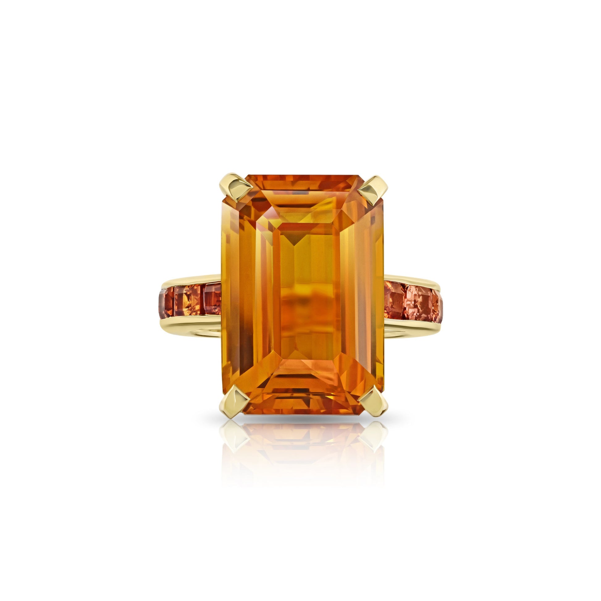 Contemporary Platinum & 18KT Yellow Gold Orange Sapphire Ring front