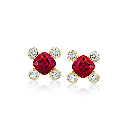 Contemporary 18KT Yellow Gold Ruby & Diamond Earrings front