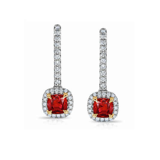 Contemporary Platinum & 18KT Yellow Gold Ruby & Diamond Earrings front