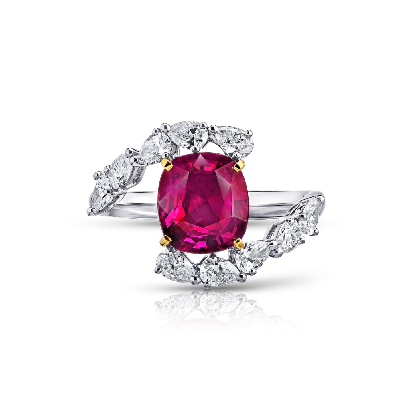 Contemporary Platinum & 18KT Yellow Gold Ruby & Diamond Ring front