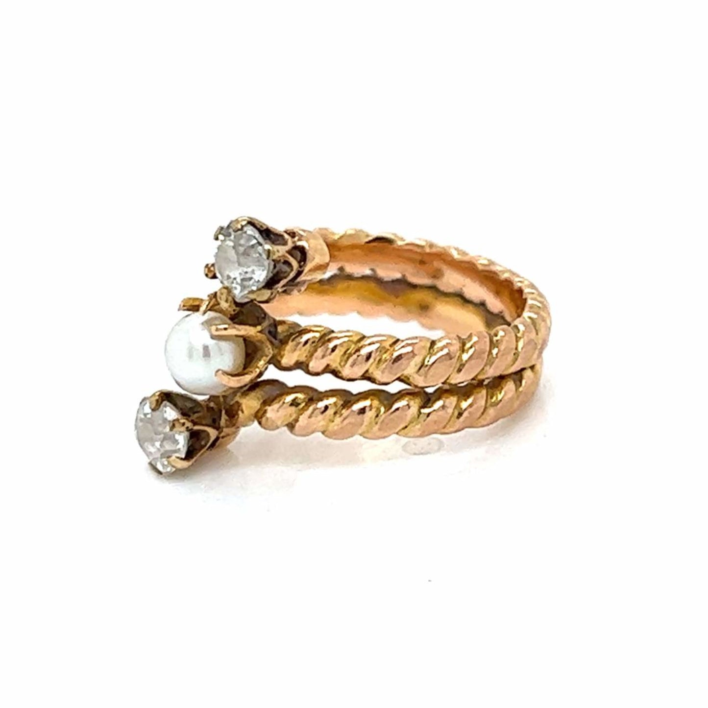 Victorian 18KT Yellow Gold Natural Pearl & Diamond Ring side