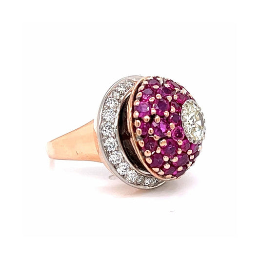 Retro 14KT Rose Gold & Platinum Ruby & Diamond Ring side