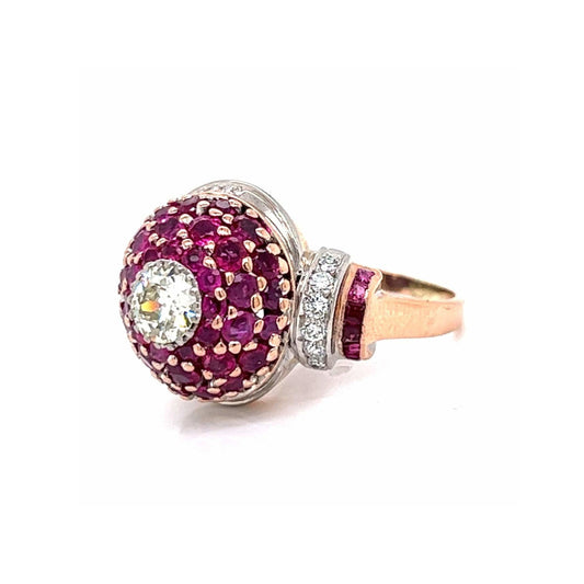 Retro 14KT Rose Gold & Platinum Ruby & Diamond Ring side