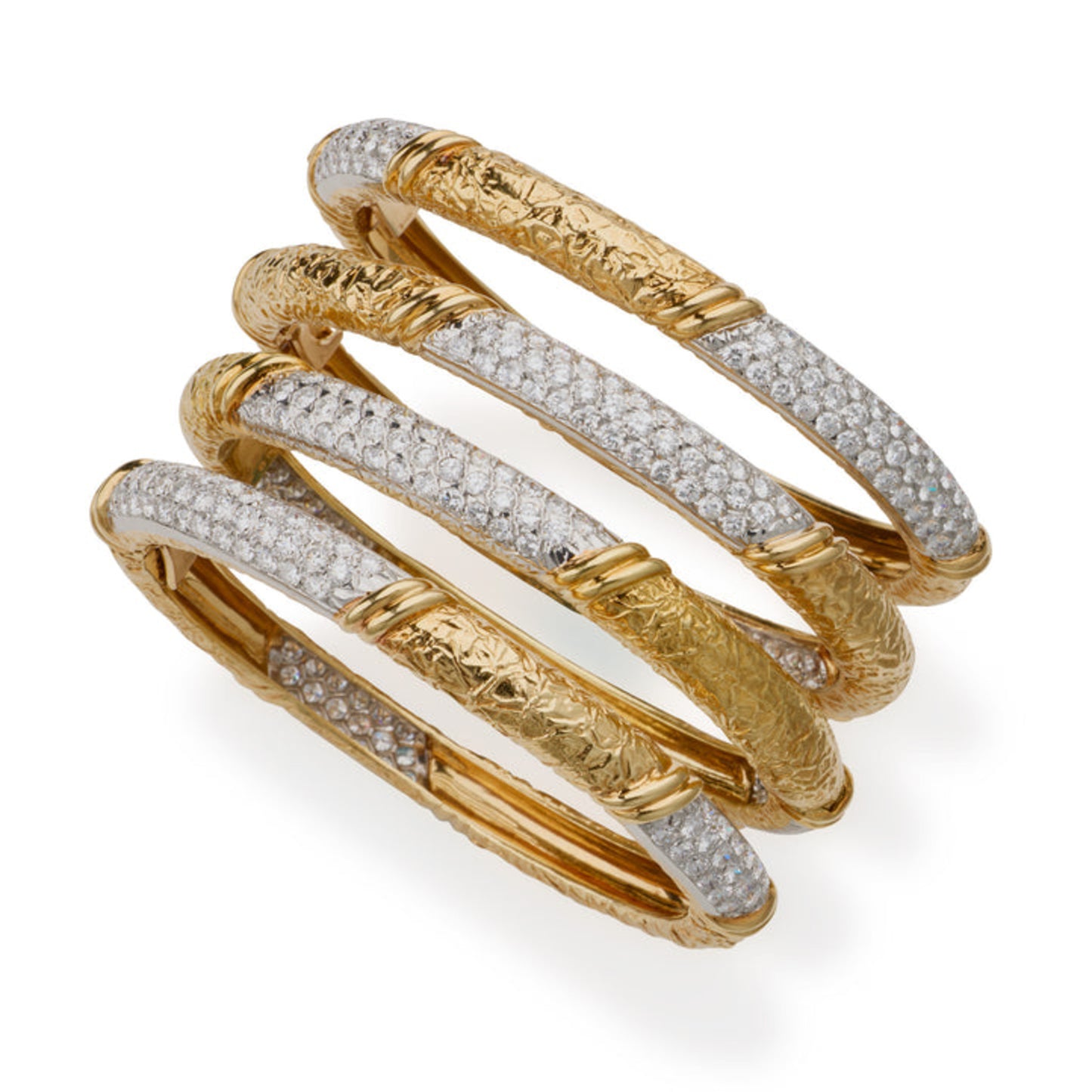 Van Cleef & Arpels Paris 1970s Platinum & 18KT Yellow Gold Diamond Bracelets front