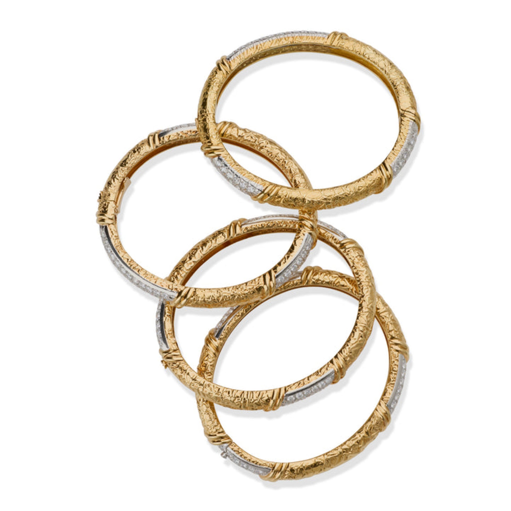 Van Cleef & Arpels Paris 1970s Platinum & 18KT Yellow Gold Diamond Bracelets profile