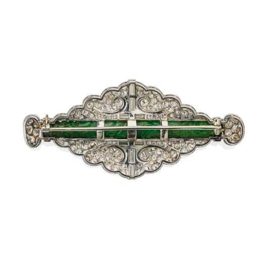 Cartier NY Art Deco Platinum Diamond, Enamel & Jade Brooch back