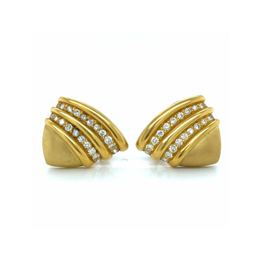 Post-1980s 18KT Yellow Gold Diamond Earrings front