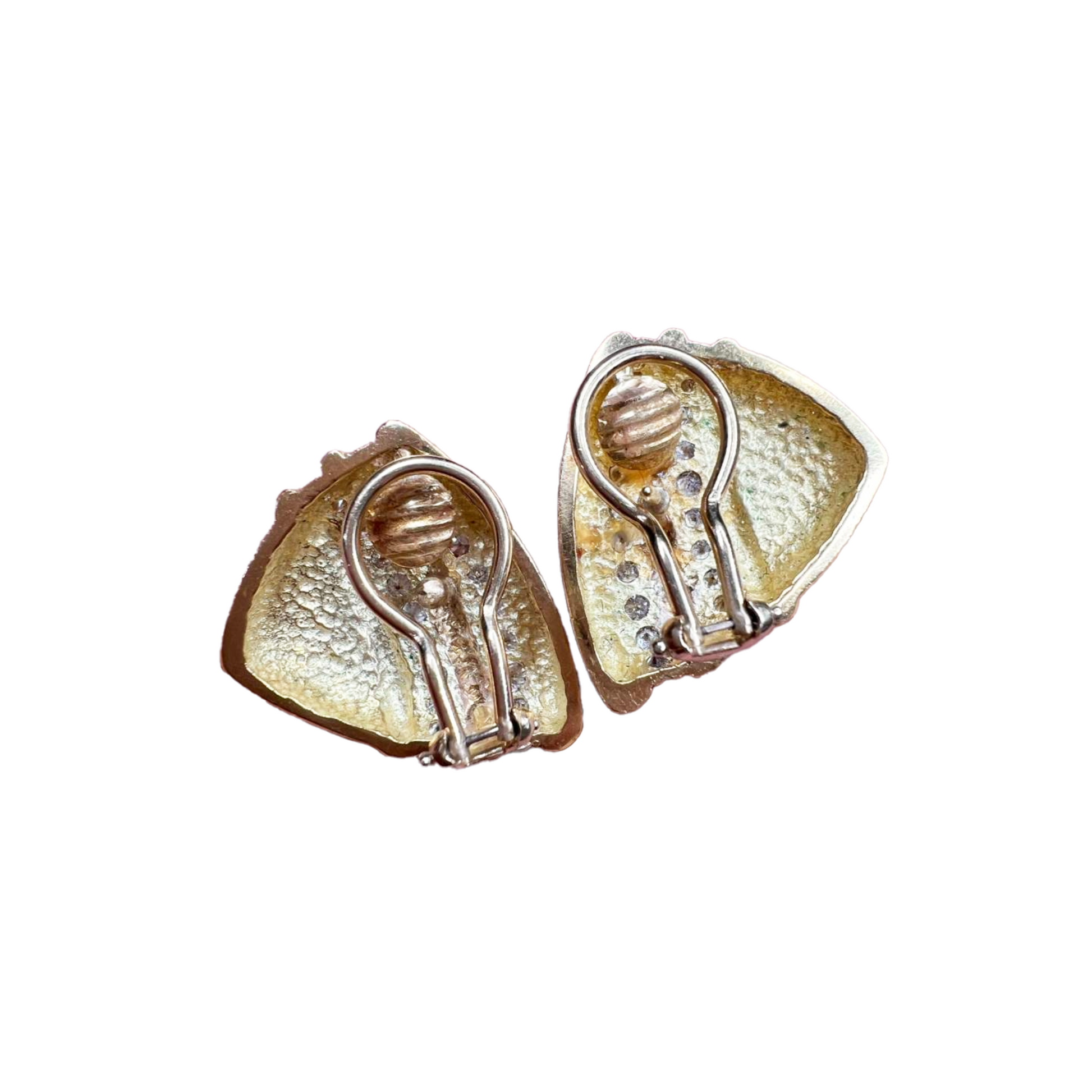 Post-1980s 18KT Yellow Gold Diamond Earrings back