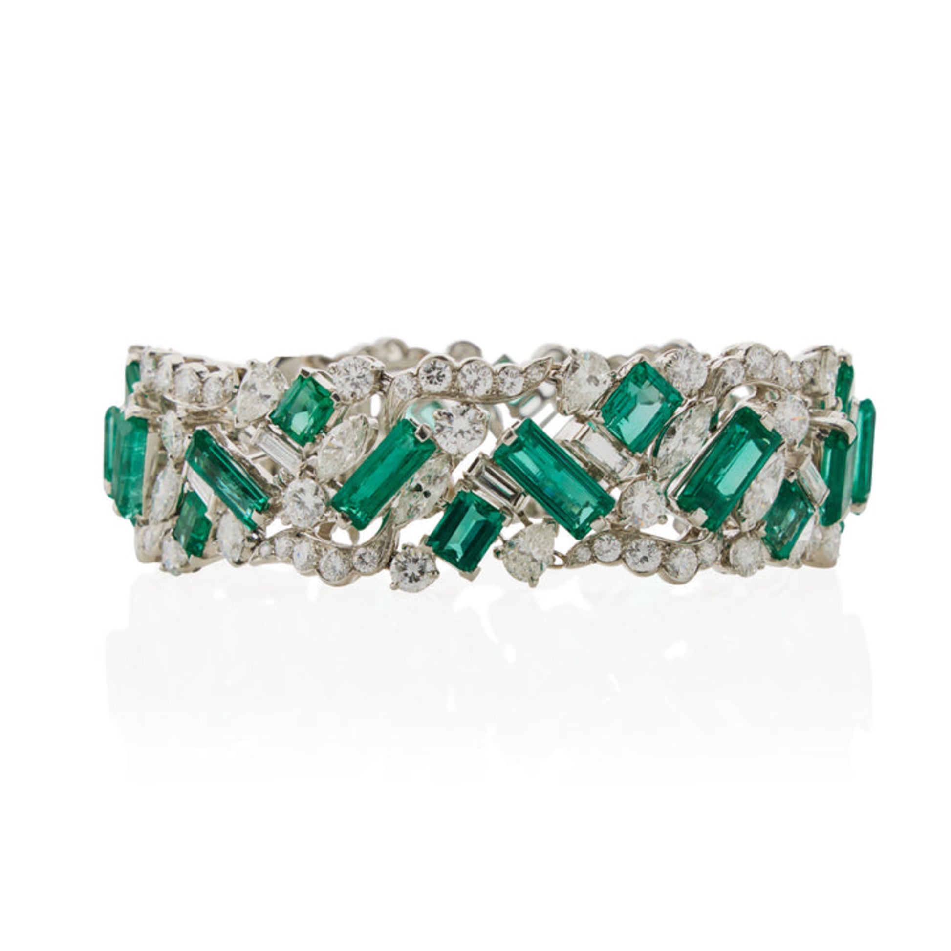 Oscar Heyman Bros 1960s Platinum Emerald & Diamond Bracelet front