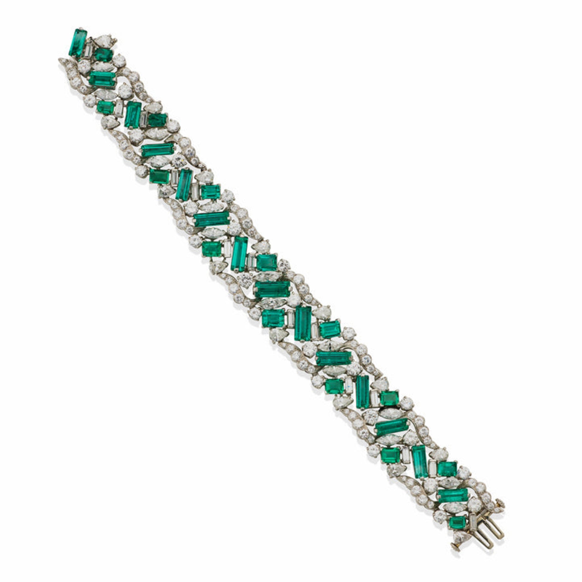 Oscar Heyman Bros 1960s Platinum Emerald & Diamond Bracelet front