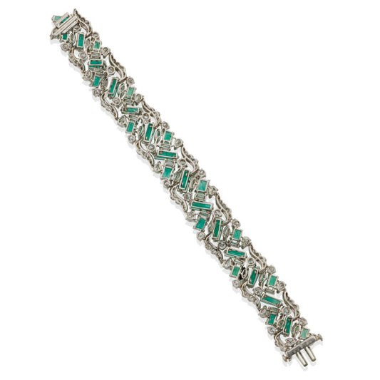 Oscar Heyman Bros 1960s Platinum Emerald & Diamond Bracelet back