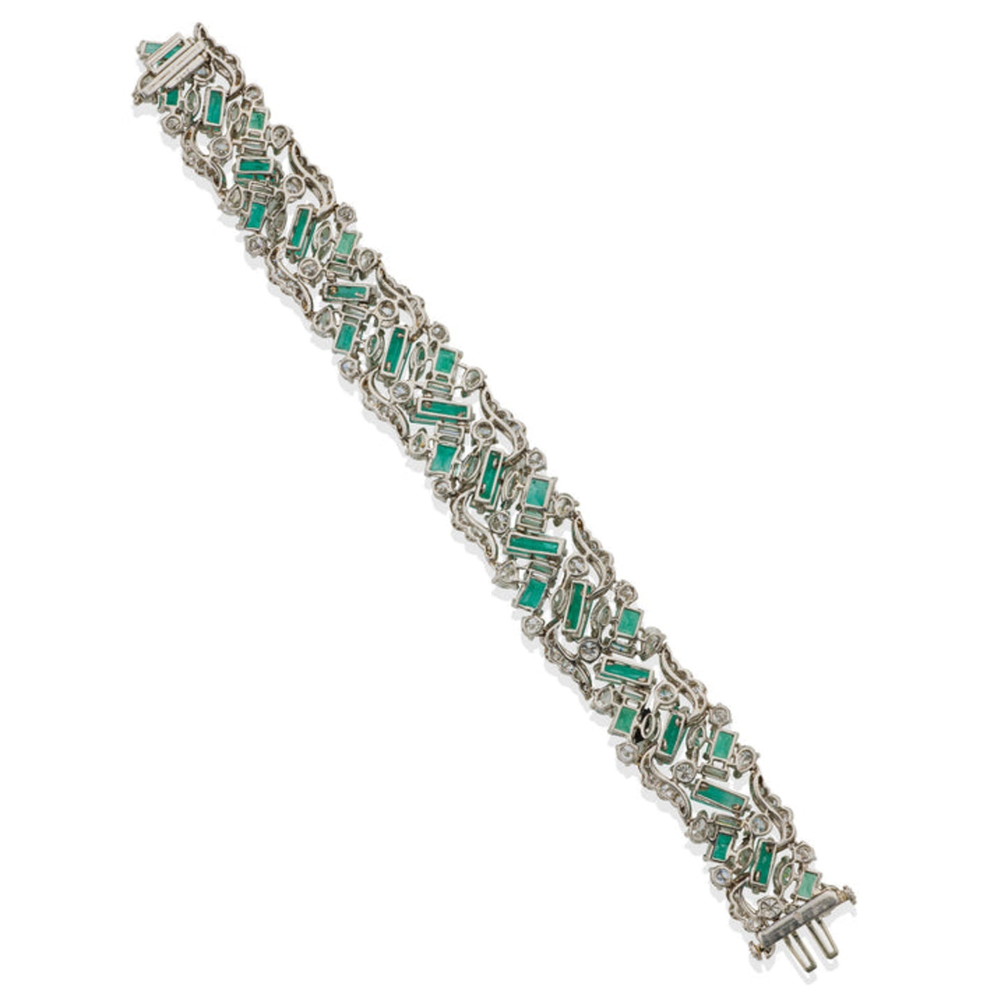 Oscar Heyman Bros 1960s Platinum Emerald & Diamond Bracelet back