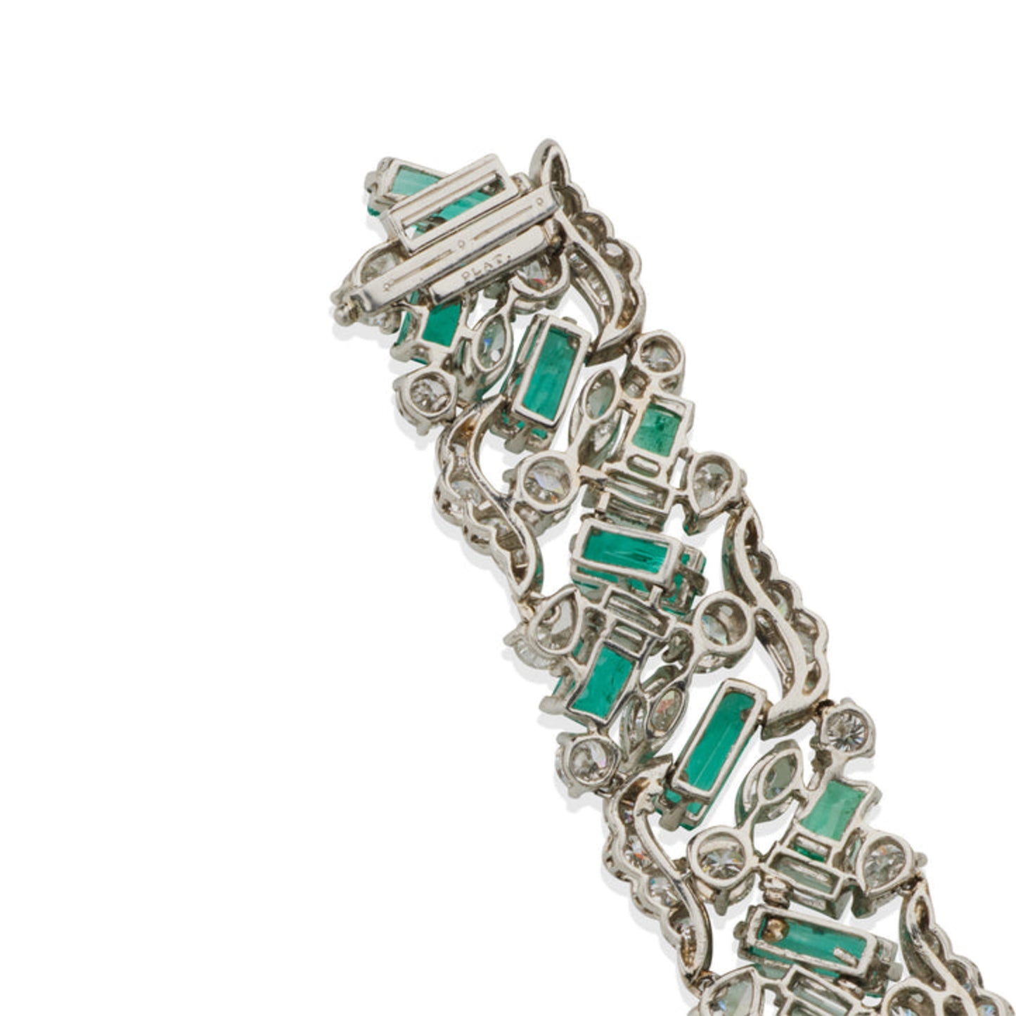 Oscar Heyman Bros 1960s Platinum Emerald & Diamond Bracelet back