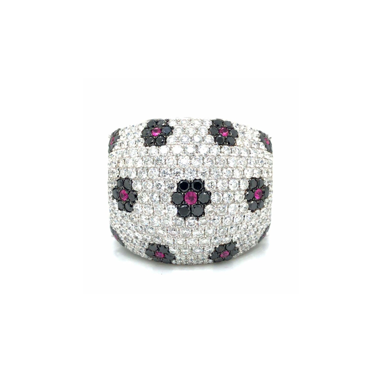 Post-1980s 18KT White Gold Diamond, Black Diamond, Enamel & Sapphire Ring front