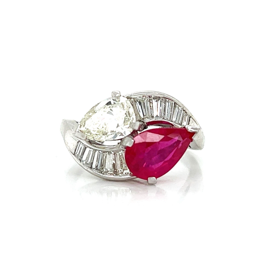 Post-1980s Platinum Ruby & Diamond Ring front