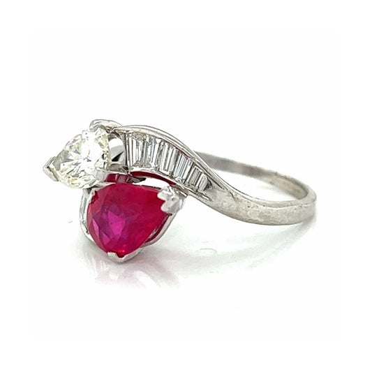 Post-1980s Platinum Ruby & Diamond Ring side