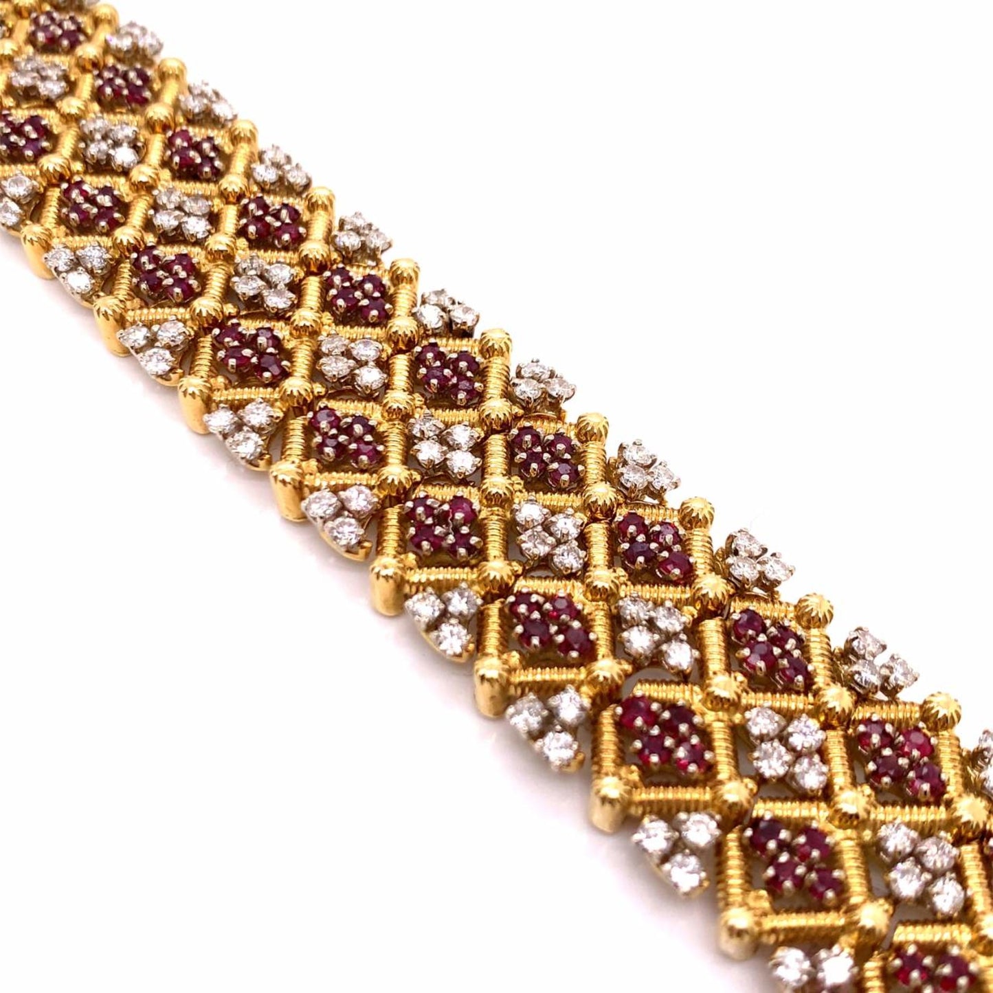 1980s 18KT Yellow Gold Diamond & Ruby Bracelet front