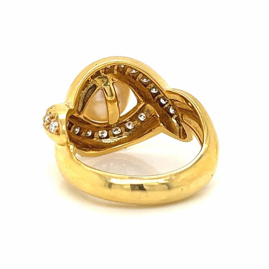 1980s 18KT Yellow Gold Cultured Pearl & Diamond Ring back