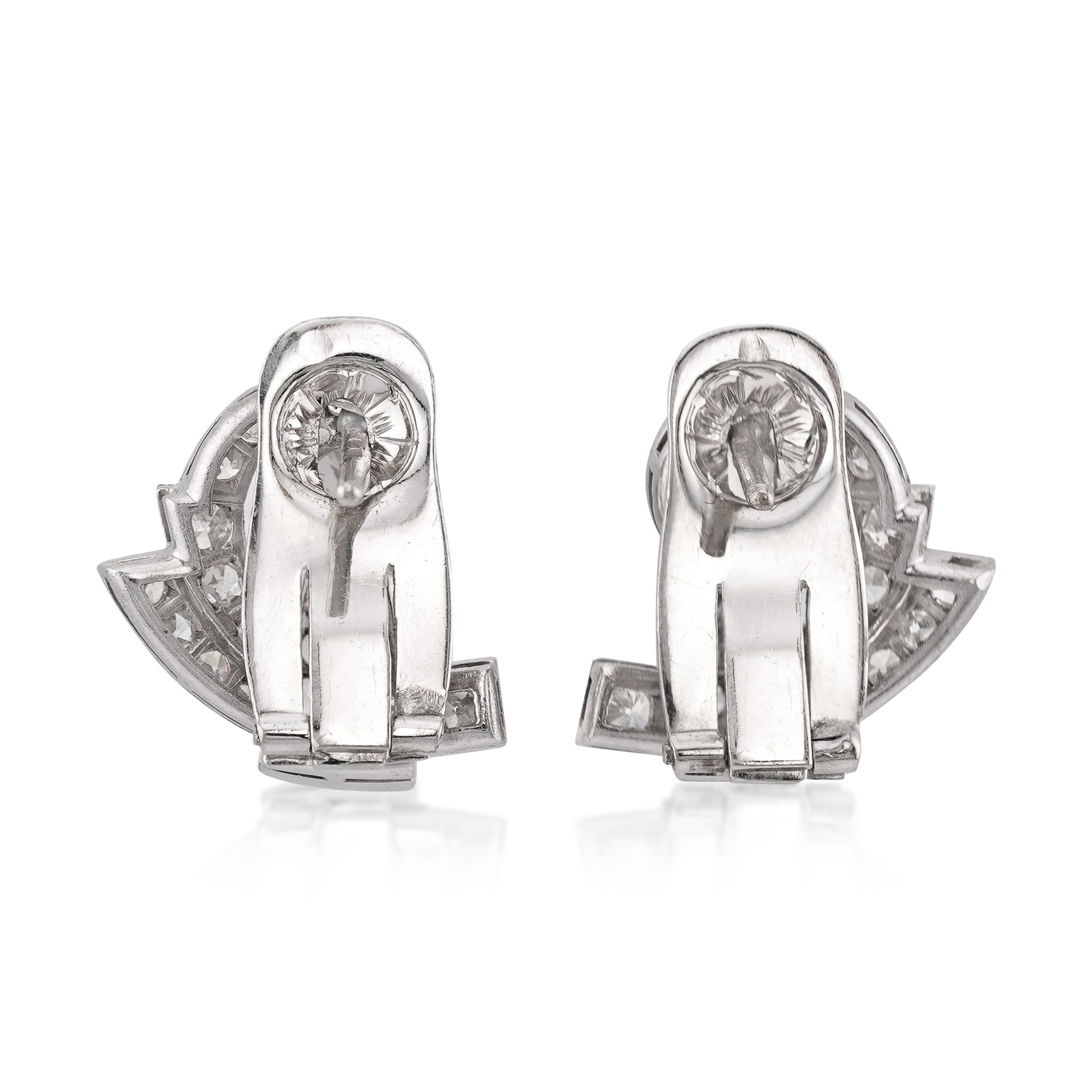 Art Deco 14KT White Gold & Platinum Diamond Earrings back