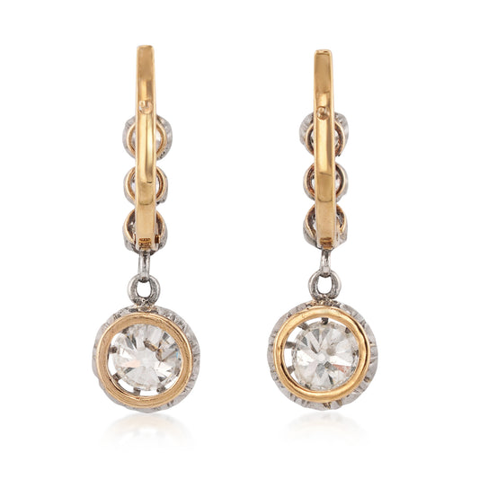 French Post-1980s Platinum & 18KT Yellow Gold Diamond Earrings back