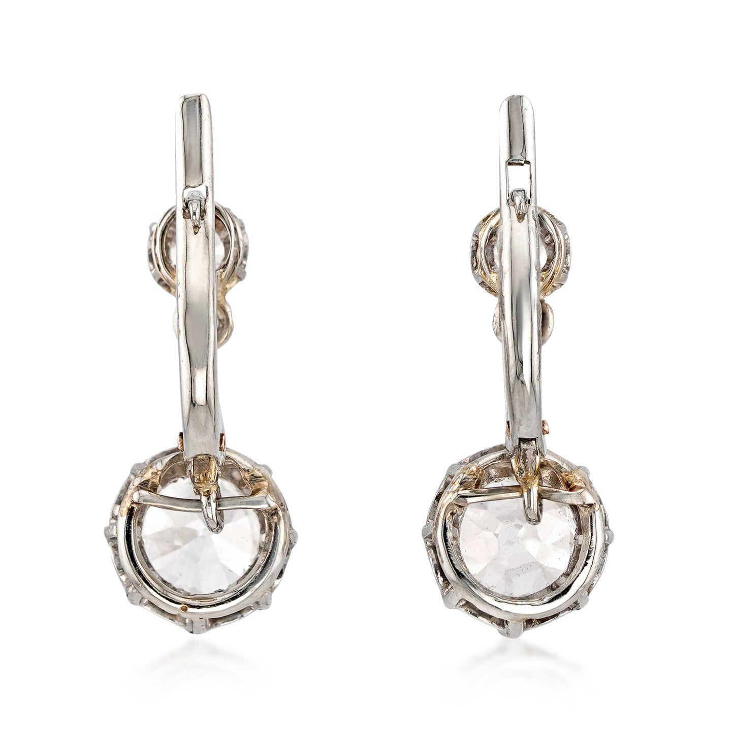 Edwardian Platinum & 14KT Yellow Gold Diamond Earrings back