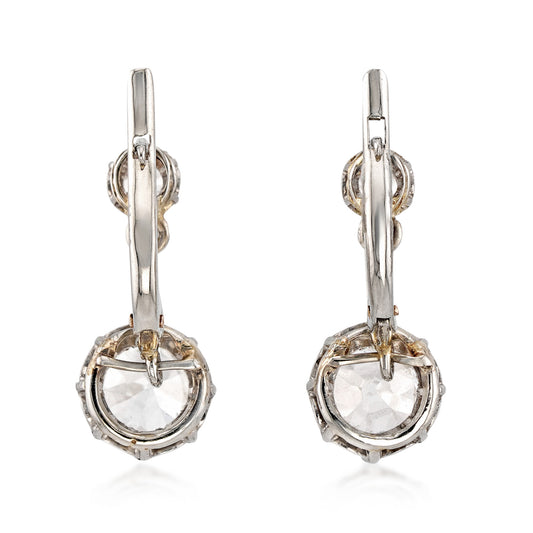 Edwardian Platinum & 14KT Yellow Gold Diamond Earrings back